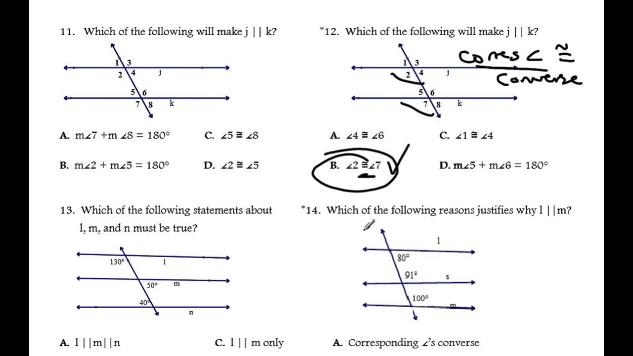 Proving Lines Parallel Worksheet Solutions YouTube