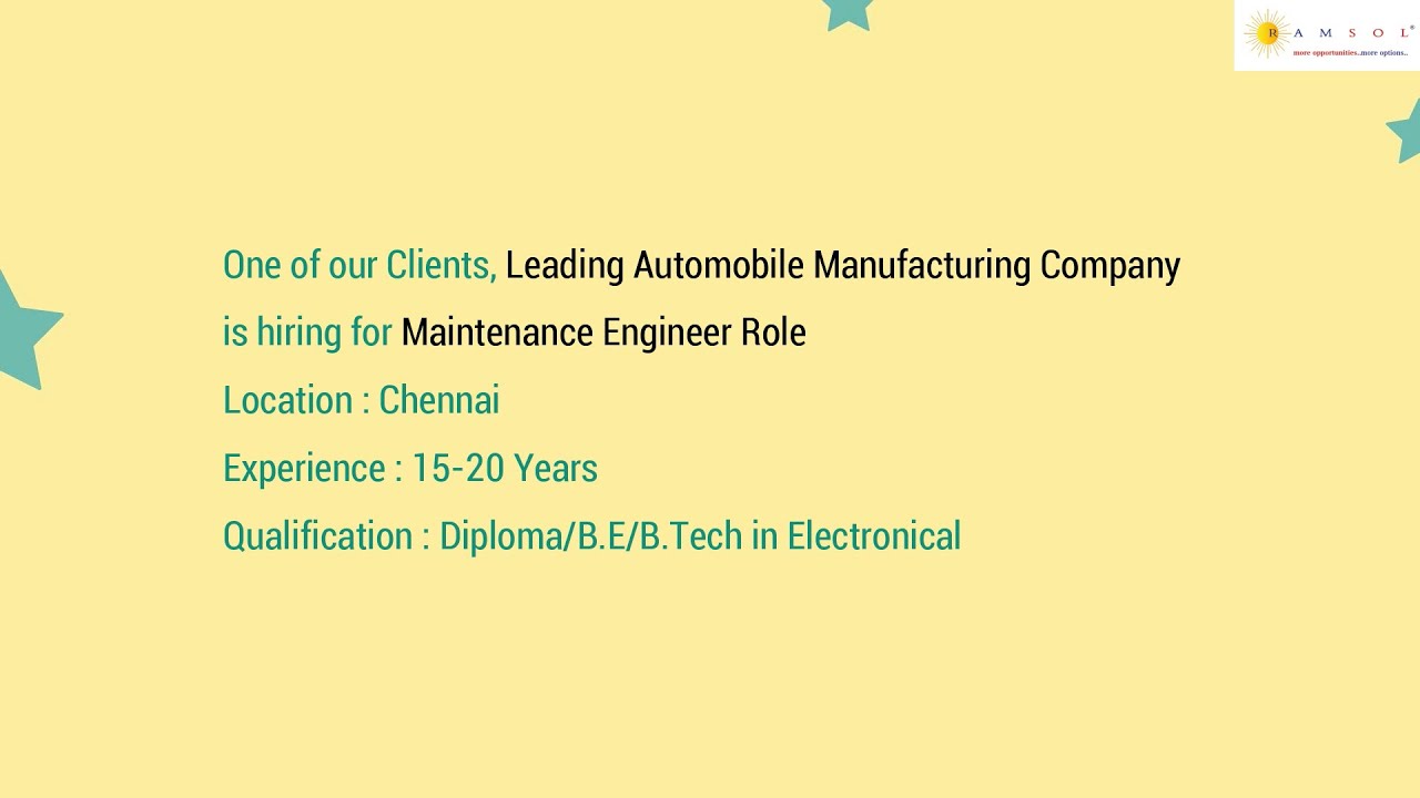 Maintenance Engineer Electrical Engineer Plant Engineer Maintance