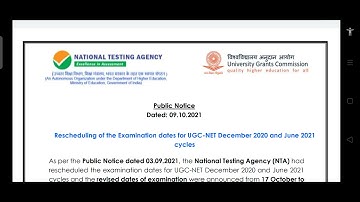 NTA NET DECEMBER 2020 and JUNE 2021 exam date again rescheduled public notice dated 09.10.2021