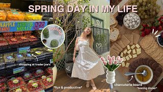 SPRING DAY IN MY LIFE 🌸 hosting dinner, grocery shopping, charcuterie board & celebrations