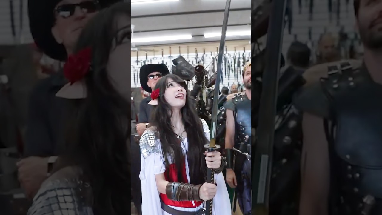 Emiru Holds GIANT Japanese Sword - YouTube