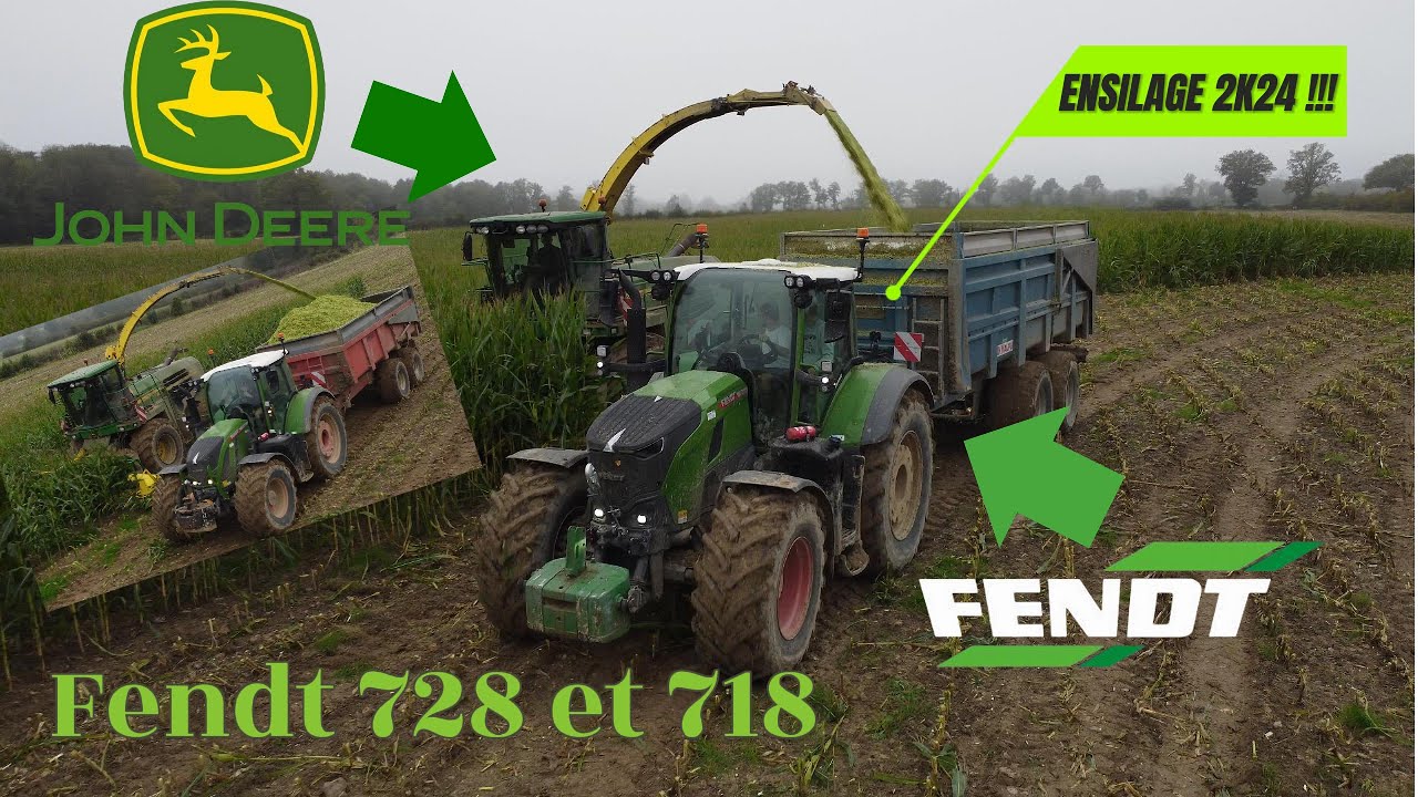 Ensilage🌽🌽de mais 2024:⚠️ Fendt 728 et 718 + ensileuse John-Deere