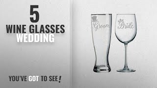 Best Wine Glasses Wedding [2018]: Bride and Groom Wedding glass set with tophat and crown.