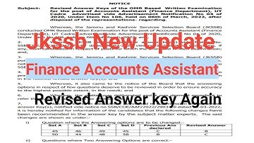 Jkssb Accounts Assistant New Update | Revised Answer Key Out