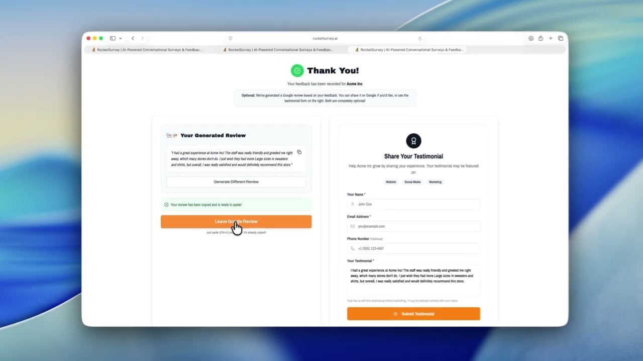 RocketSurvey demo video preview