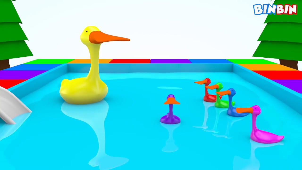 Мультик для детей про разноцветных уток в бассейне. Learn Colors Five ...