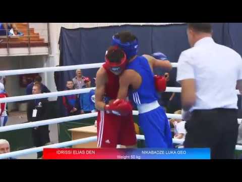 15-10-2018 Semis-50კგ.კრივში ჭაბუკთა შორის ევროპის პირველობაზე ელიას იდრისი -დანია VS ლუკა ნიქაბაძე.