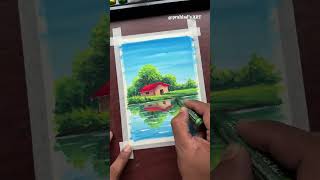 Sky , house,water and tree drawing