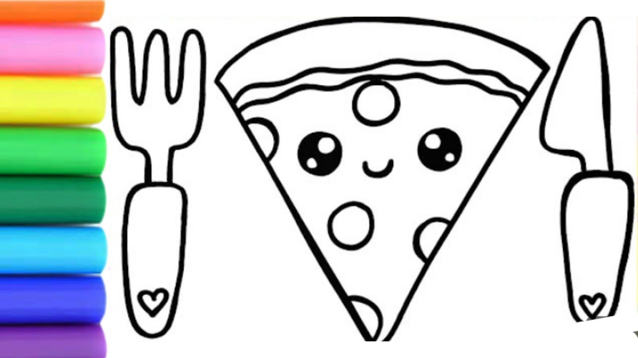 how to draw Funny pizza for child Let's paint and color a pizza