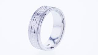 Peora Mens Sterling Silver Greek Key Wedding Ring Band in Brushed Matte Milgrain 7mm SR11894