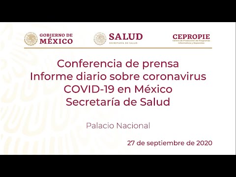 Informe diario sobre coronavirus COVID-19 en México. Secretaría de Salud. Domingo 27 de septiembre,