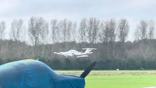 Beech Duchess taking off at Shobdon Airfield