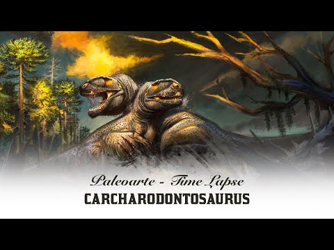 Batalha de Carcharodontosaurus: Paleoarte Time-lapse