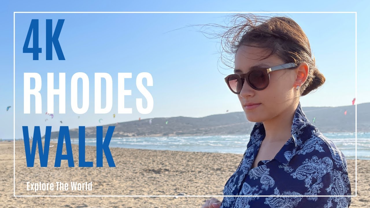 【4K】 Greece Rhodes Walk - Kitesurfing Paralia Prasonisi Beach with Sea Waves Sounds