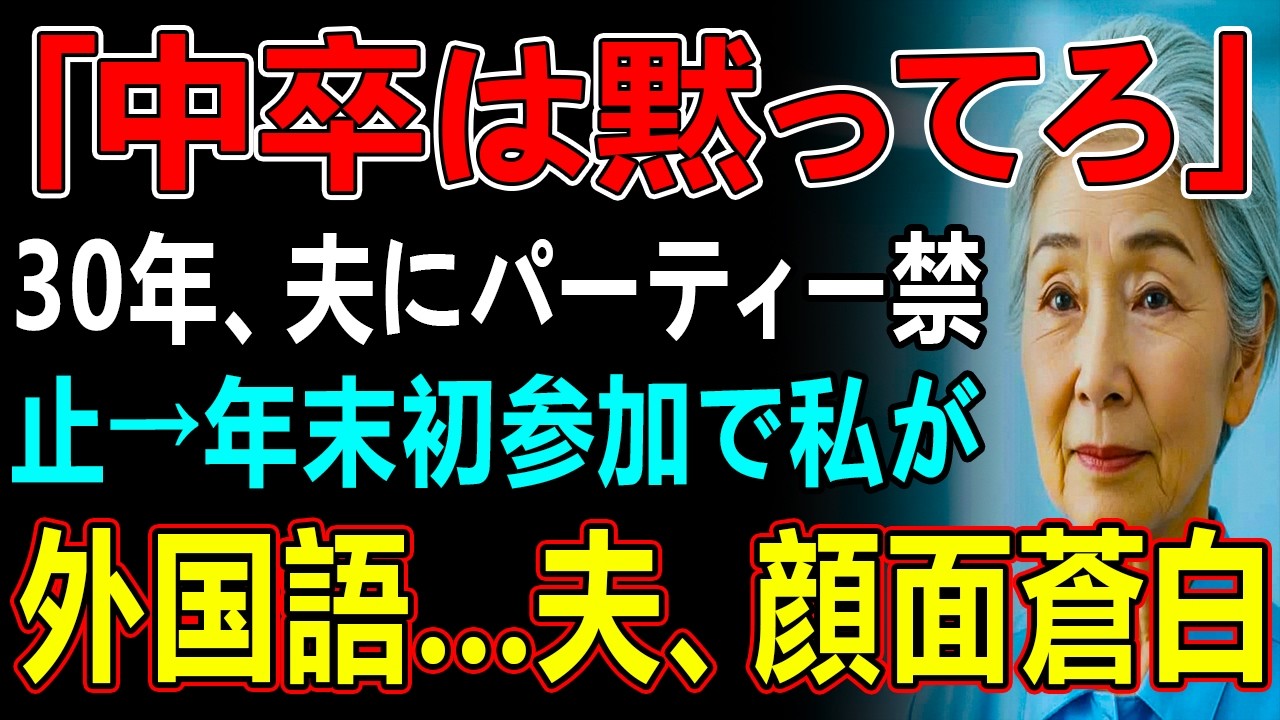 「中卒は黙ってろ」30年、夫にパーティー禁止→年末初参加で私が外国語…夫、顔面蒼白