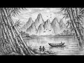 Title:Beautiful Mountain River Scenery Drawing with Pencil | Easy Nature Landscape Sketch