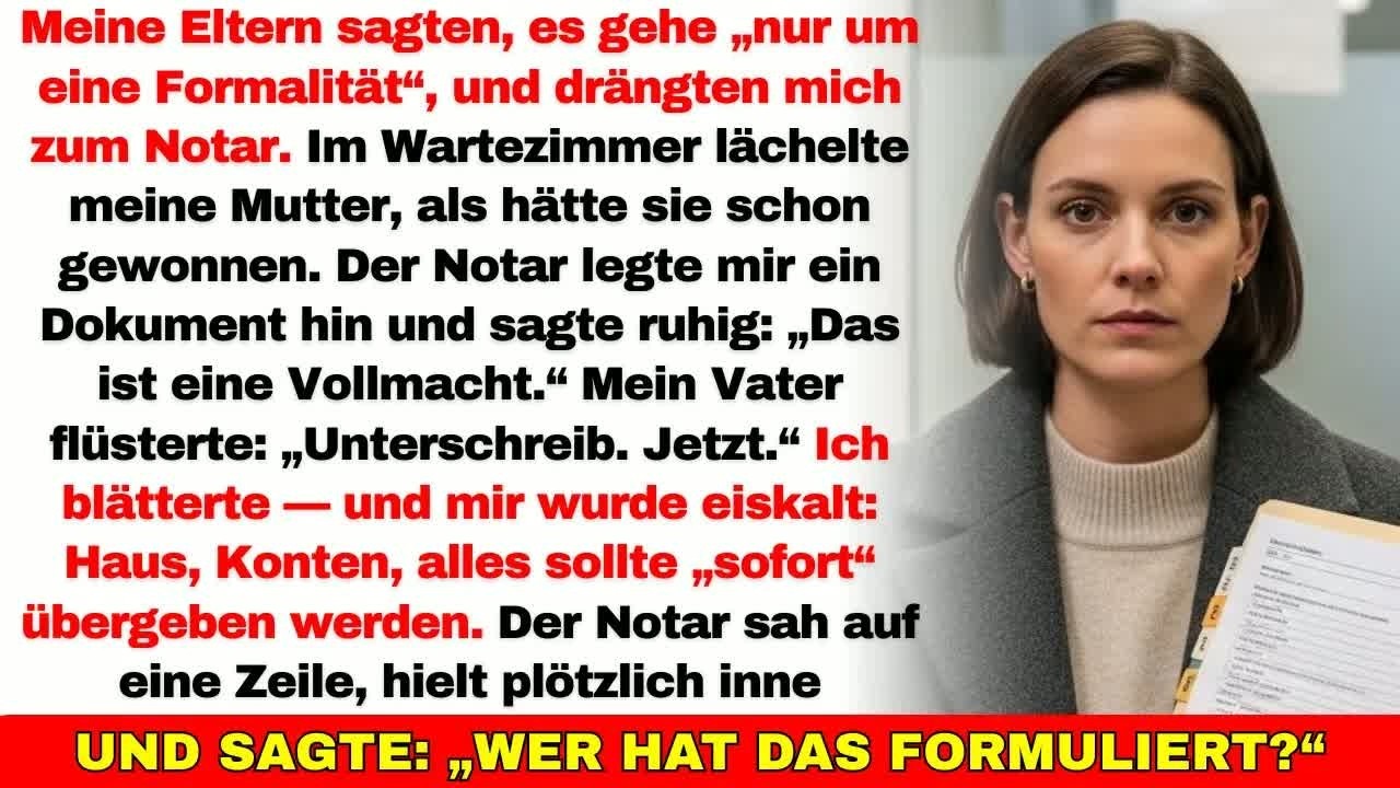 Meine Eltern lockten mich zum Notar — ich sollte Generalvollmacht unterschreiben und alles verli