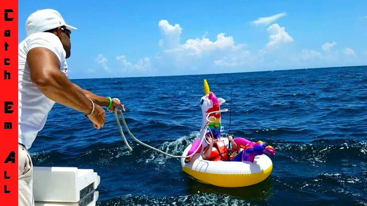 shark pulls guy 2 miles in ocean on unicorn pool floaty