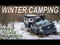 Winter camping by a secluded river with my dog  diy travel trailer with a wood stove