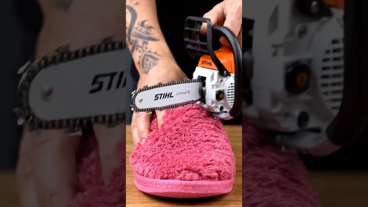 Chainsaw vs Pink Slipper | Unexpected Cutting Test 😱 #Shorts
