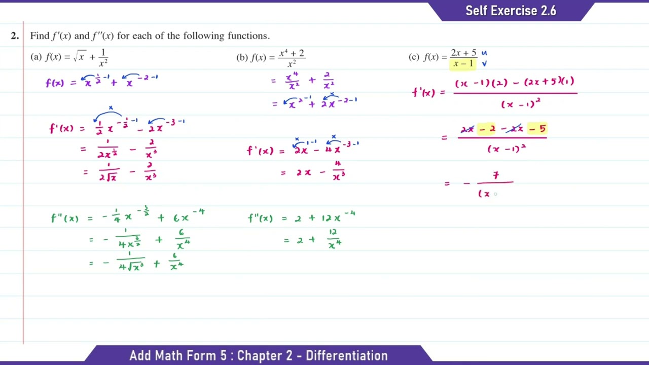 Additional Mathematics | Form 5 | Chapter 2 : Differentiation | Self Exercise 2.6