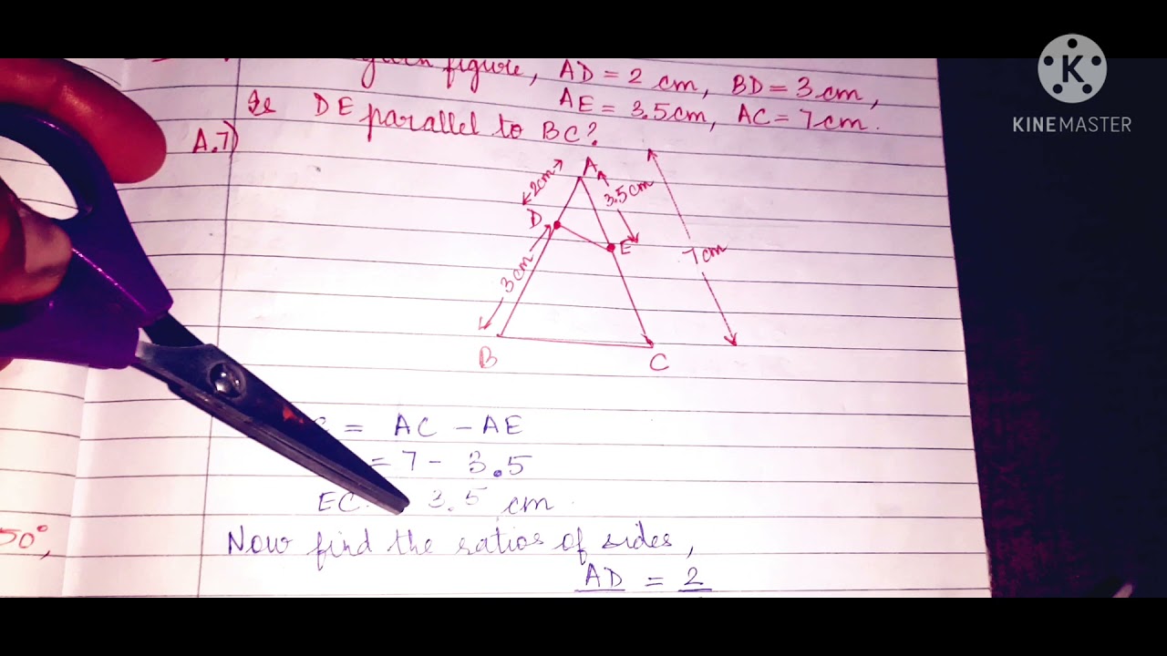 In The Given Figure Ad 2 Cm Bd 3 Cm Ae 3 5 Cm Ac 7 Cm Is De Parallel To Bc Youtube