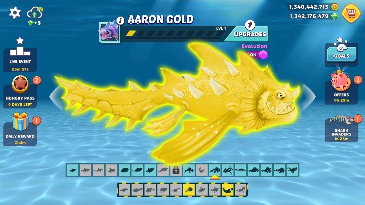 Hungry Shark Evolution - NEW Aaron GOLD Skin MOD - YouTube