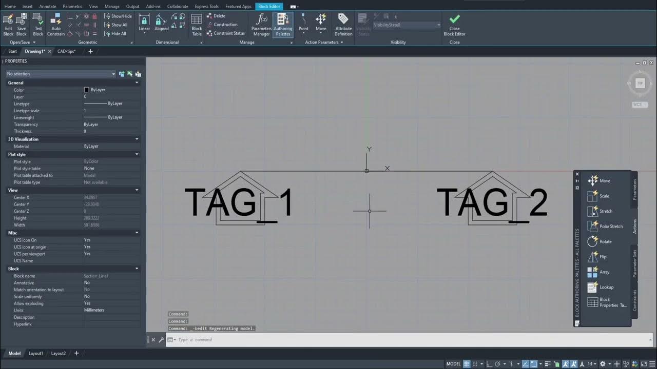 Autocad Create a Dynamic Section Line Block with Stretch and Flip