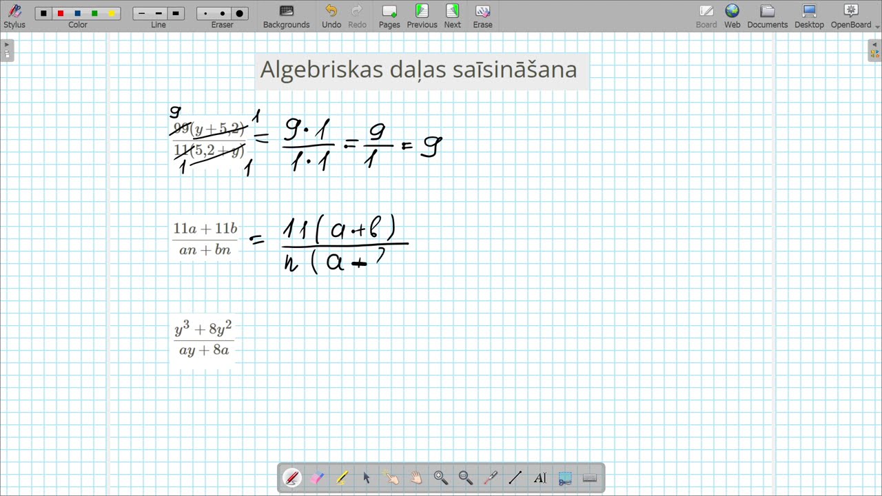 Algebriskas daļas saīsināšana. Reizinātāja iznešana pirms iekavas.(Vidējais grūtības līmenis)