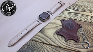 Vegetable tanned leather strap for Apple Watch Series 6 Apricot Craiola from #wildleathercraft