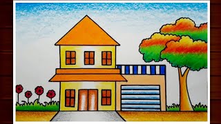 House Drawing How To Draw House Scenery Step By Step Easy Scenery Drawing For Beginners..