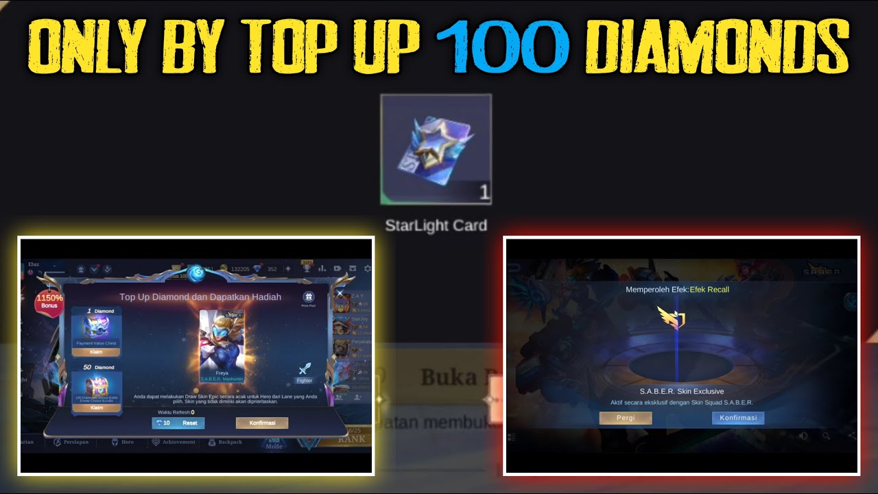 Just top up 100 diamonds and you'll make a lot of profit - 100 bonus ...