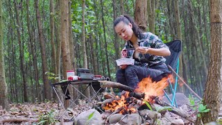 Solo Bushcraft Camp | Camping girl alone | Susu's simple roast beef
