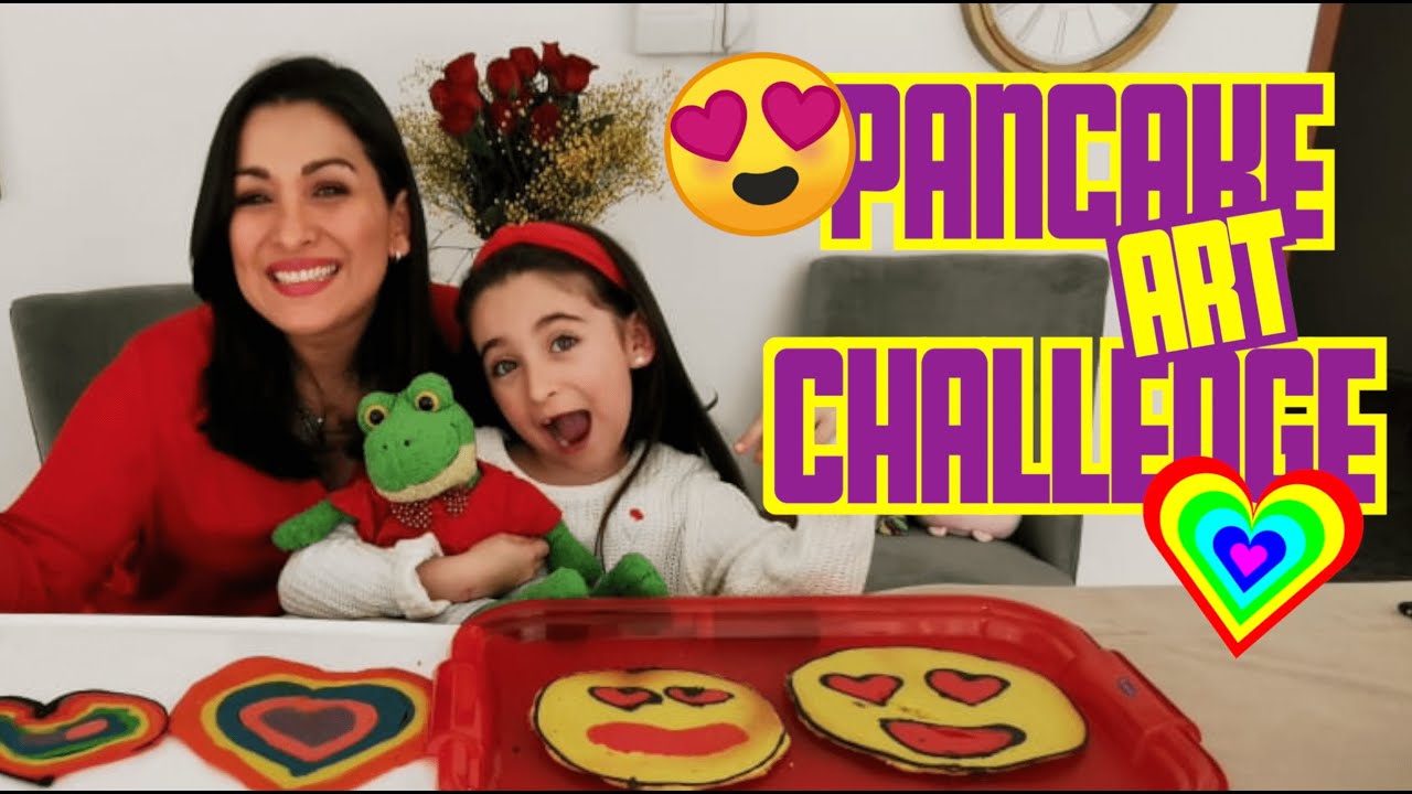PANCAKE ART CHALLENGE  DE SAN VALENTIN 😍/DIBUJOS DE AMOR QUE SE COMEN💕