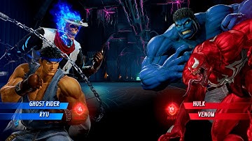 GHOST RIDER & BLUE RYU VS BLUE HULK & RED VENOM - Marvel vs Capcom Infinite All Costumes Unlock