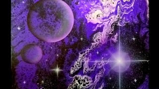 HEALING PURPLE acrylic Galaxy pour painting fluid art with stars and planets