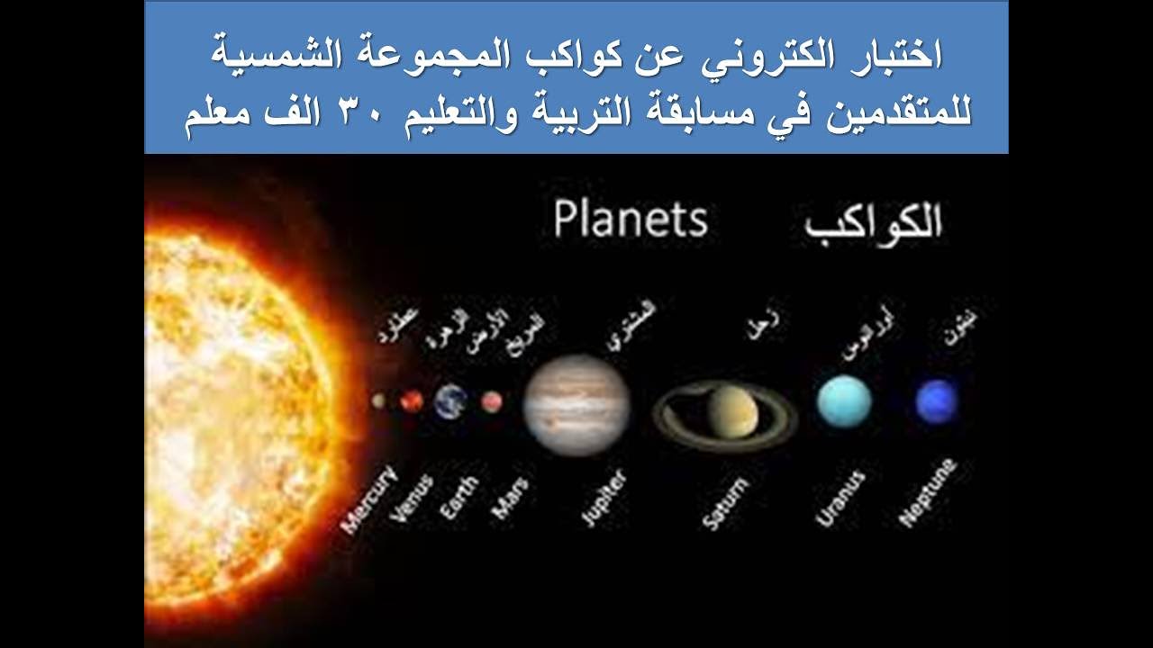 اختبار الكتروني عن كواكب المجموعة الشمسيةللمتقدمين في مسابقة التربية والتعليم 30 الف معلم 👍🔥📢