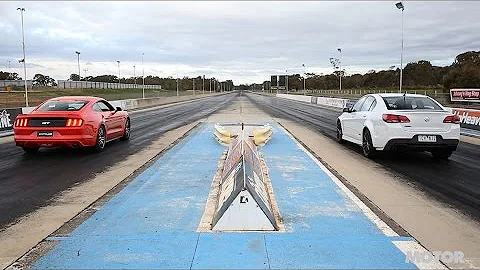 Ford Mustang GT vs Holden SS V Redline drag race