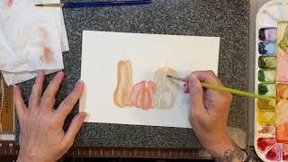 Watercolor  Pumpkins and Gourds