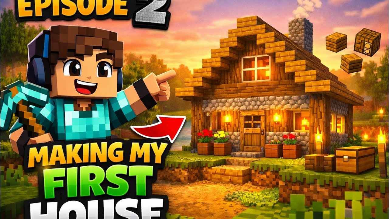 Minecraft Survival EP2 – Building My First House 🏠 - YouTube