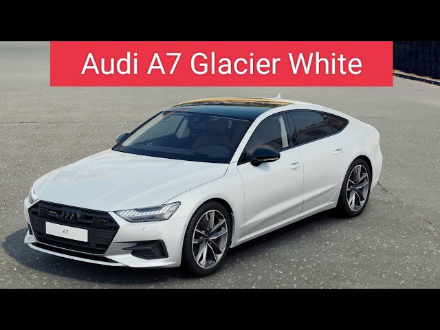 Audi A7 Glacier White 2023. Exterior and Interior. Amazing brown