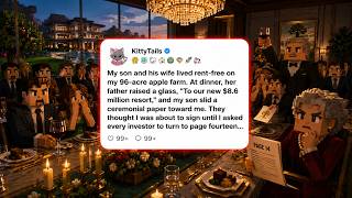 My son and his wife lived rent-free on my 96-acre apple farm. At dinner her father raised a glass...