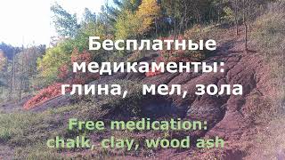 Натуральные лекарства: глина, мел, древесная зола. Natural medicines: clay, chalk, wood ash.