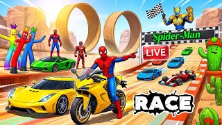 Spider-Man vs Superhero Car Race 🔴 LIVE | GTA 5 Mega Ramp Bike & Supercar Stunts #gta5  screenshot 5