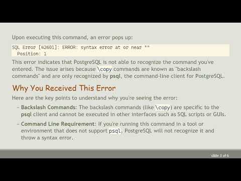 Resolving SQL Error [42601]: The Confusion with \copy in PostgreSQL