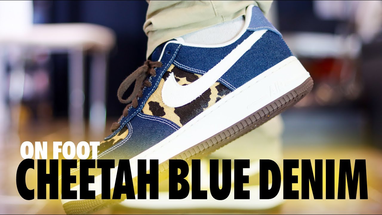 ON FOOT! Nike Air Force 1 Cheetah Blue Denim Pony Hair Obsidian 