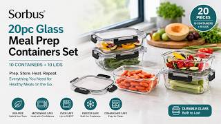 Sorbus 20pc Glass Meal Prep Containers Set: 10 Glass Food Storage Containers with Airtight Lids