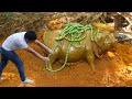 Searching for ancient lost treasures, unexpectedly found a golden pig with a lot of treasures
