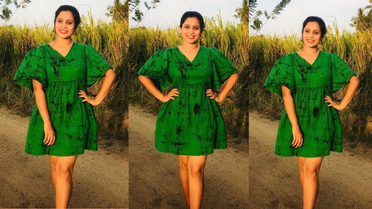 ⁣ Princess cut සහිත V neck එක යෙදූ Bell sleeves ගවුමක් මහමු | Simple Bell sleeves dress