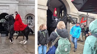 King's Guard HELMET FELL | King's Guard CHARGES His Horse at Rude Tourist at Horse Guards in London